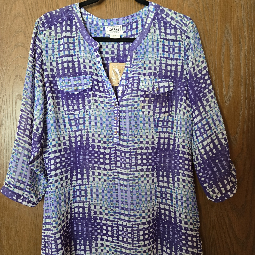 Ariat Women's Tunic in Purple and Blue Checkered Design